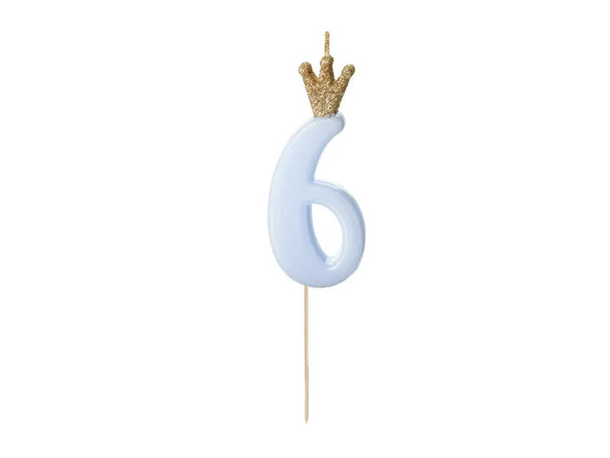 PartyDeco Party Candle Number 6 Blue 9.5cm