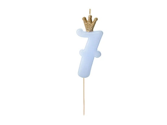 PartyDeco Party Candle Number 7 Blue 9.5cm