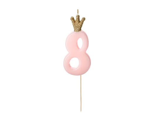 PartyDeco Party Candle Number 8 Pink 9.5cm