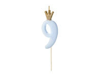 PartyDeco Party Candle Number 9 Blue 9.5cm