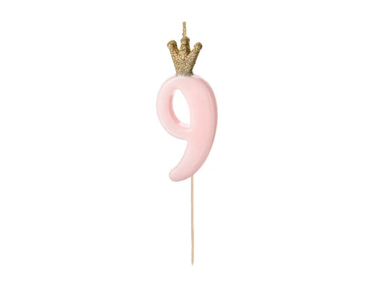 PartyDeco Party Candle Number 9 Pink 9.5cm