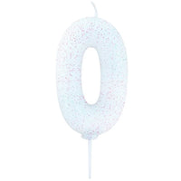 Candle Glitter White Number 0