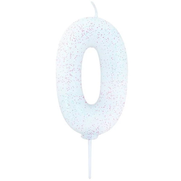 Candle Glitter White Number 0