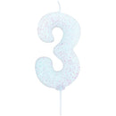 Candle Glitter White Number 3