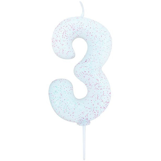Candle Glitter White Number 3