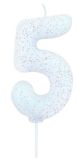 Candle Glitter White Number 5