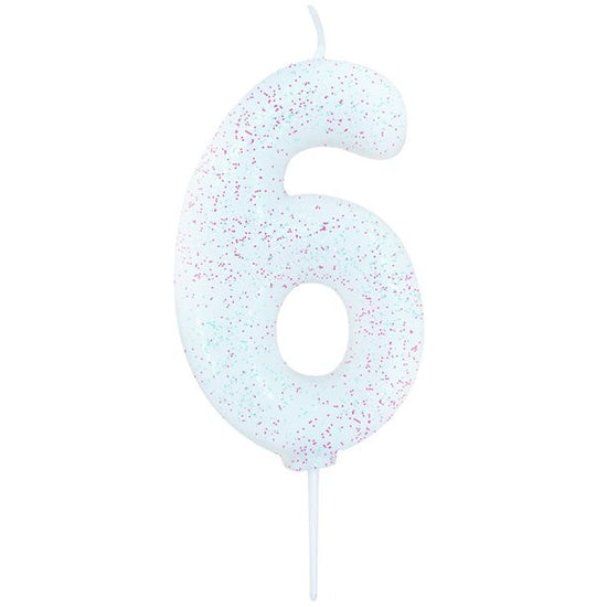 Candle Glitter White Number 6