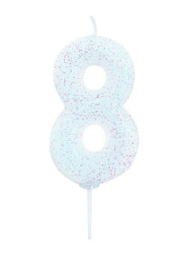 Candle Glitter White Number 8