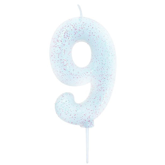 Candle Glitter White Number 9