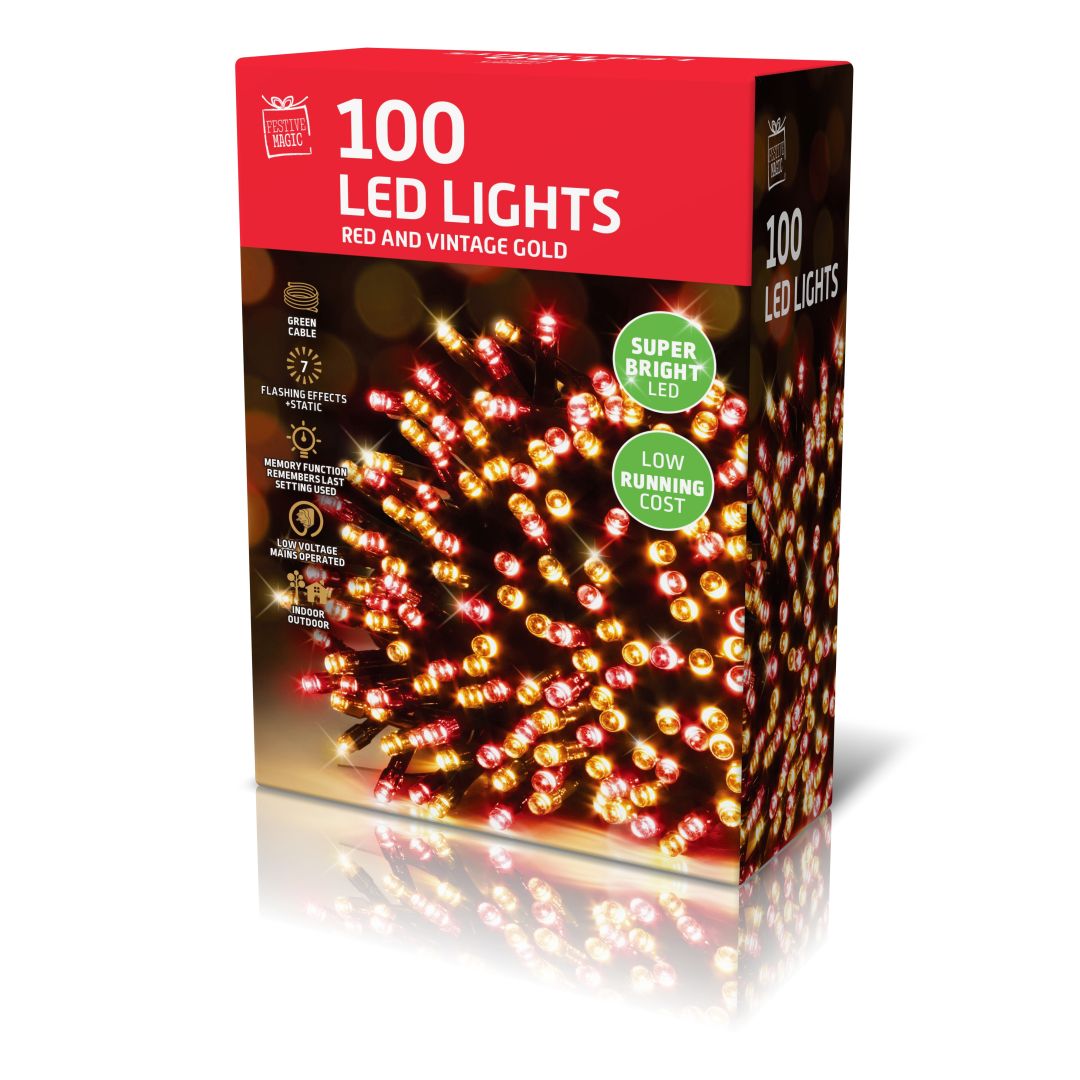LED Lights Red Vintage Gold 100pk