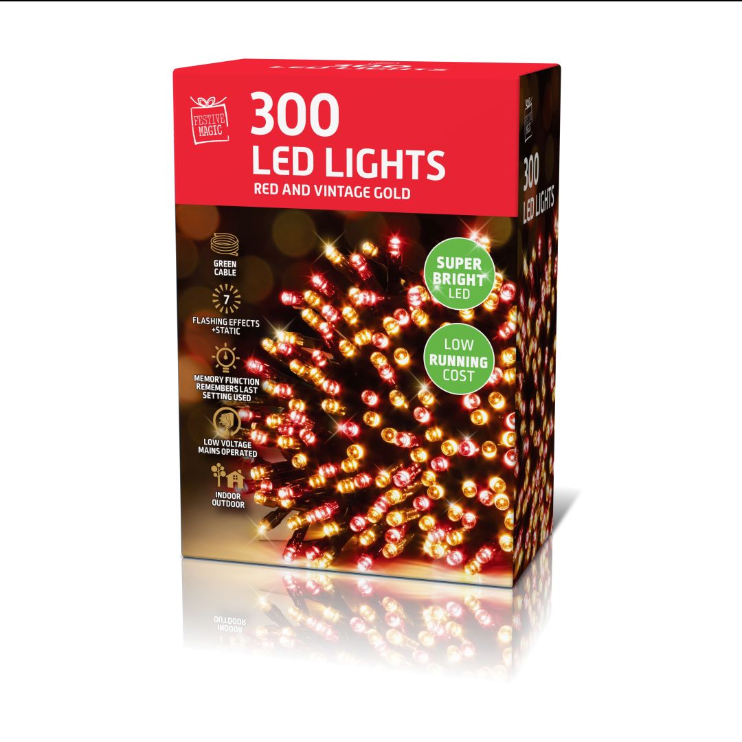 LED Lights Red Vintage Gold 300pk