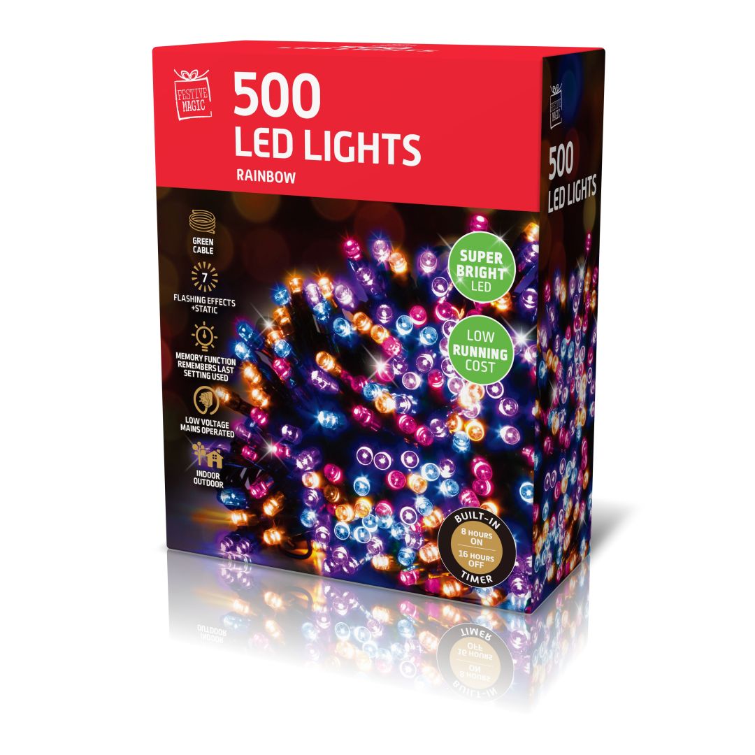 LED Timer Lights Rainbow 500pk