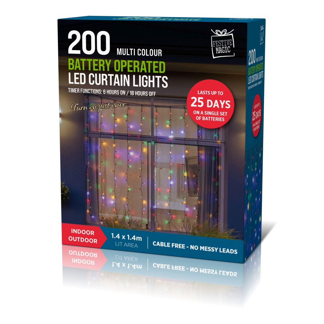 LED Timer Curtain Lights Multicolour 200pk
