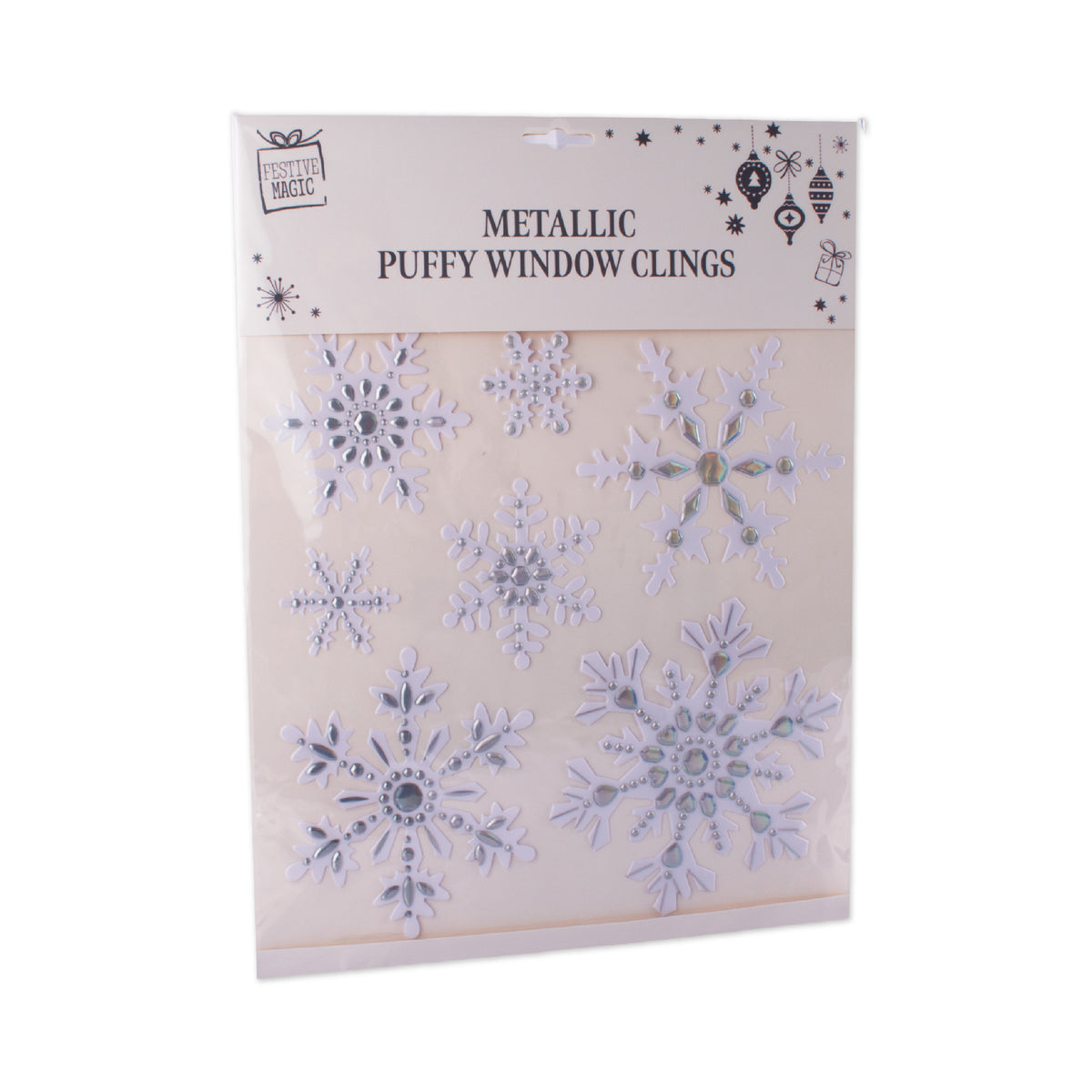Metallic Puffy Snowflake Window Clings