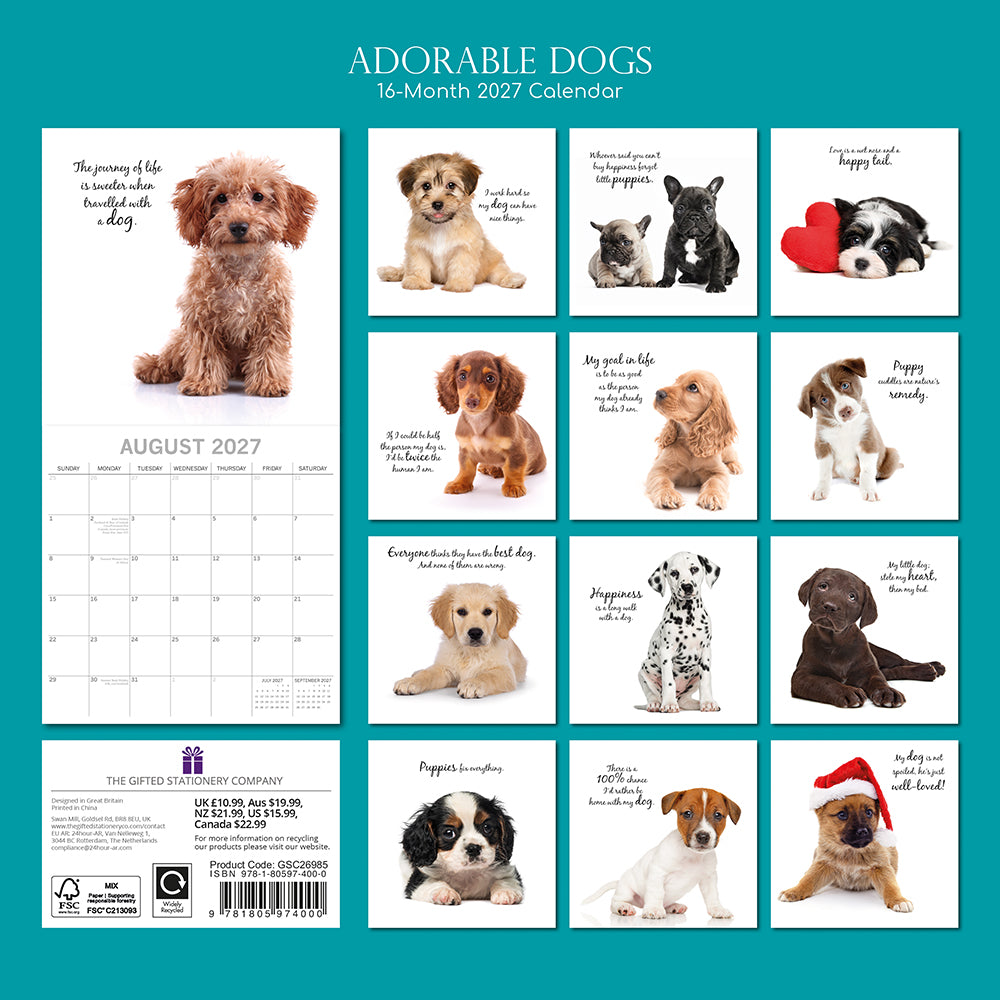 Gifted Stationery Calendar Adorable Dogs 2027