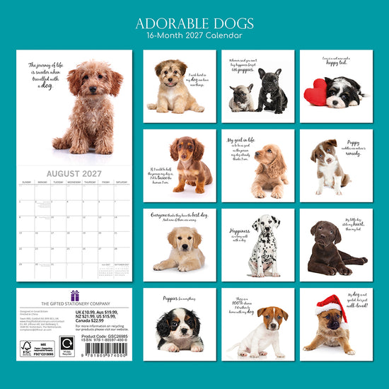 Gifted Stationery Calendar Adorable Dogs 2027