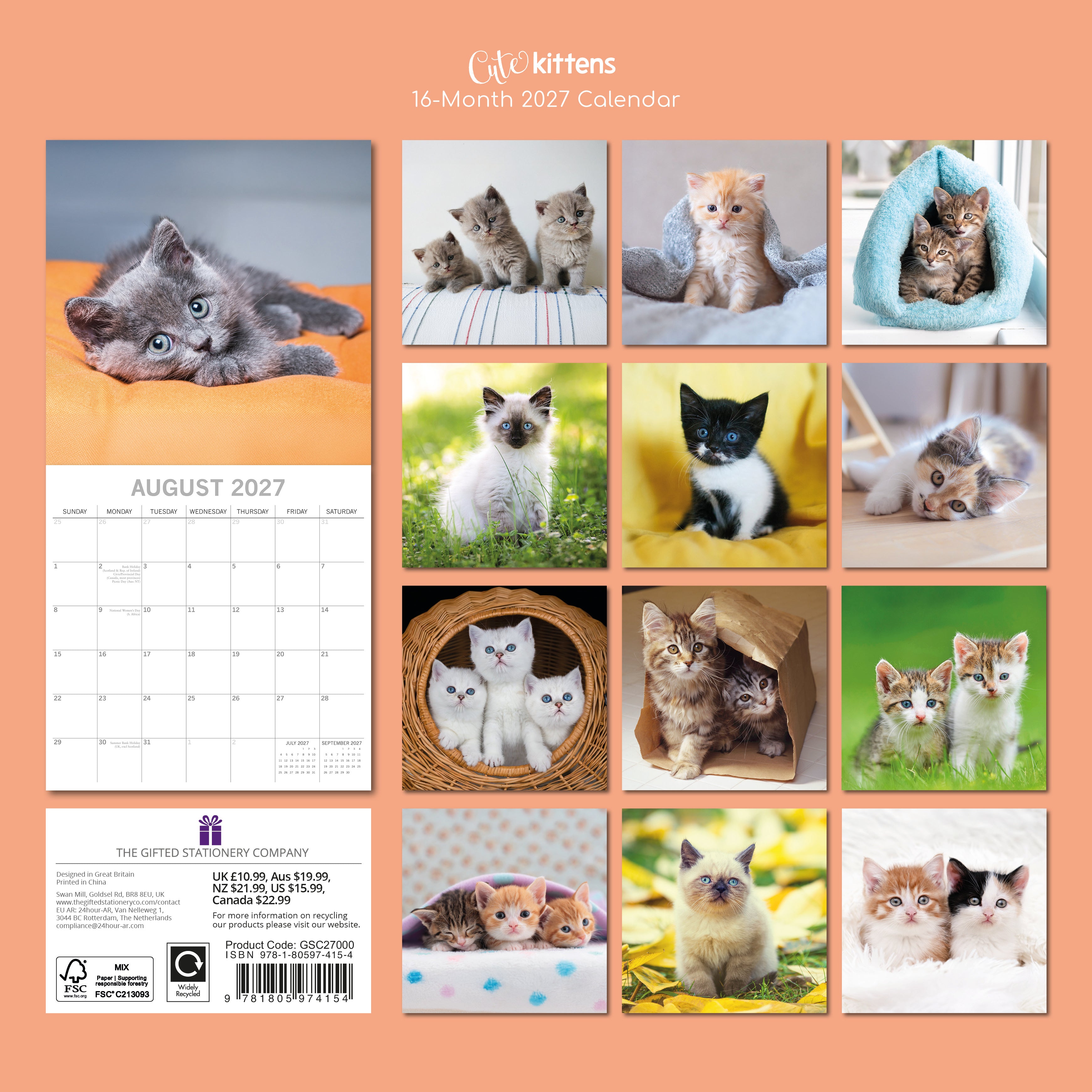Gifted Stationery Calendar Cats & Kittens 2027