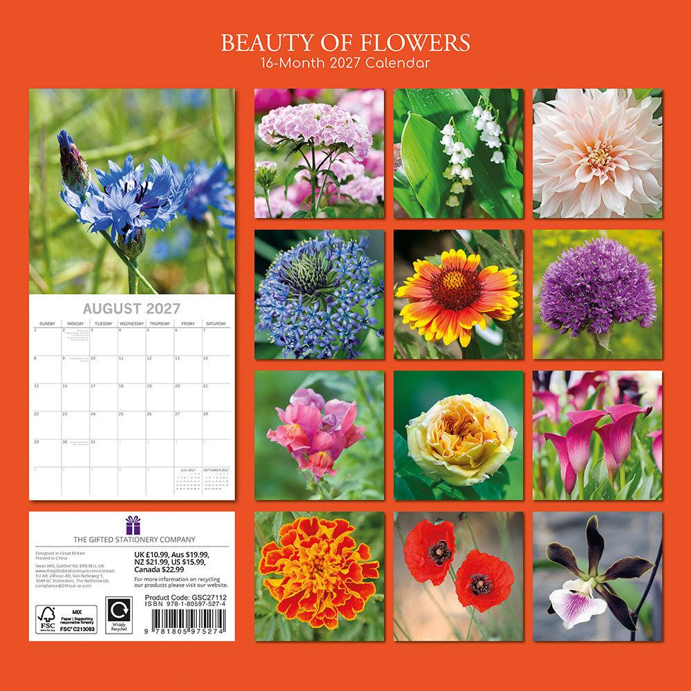Gifted Stationery Calendar Beauty Of Flowers 2027