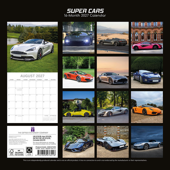 Gifted Stationery Calendar Super Cars 2027