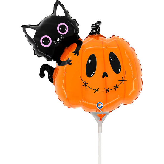 Grabo Cat & Pumpkin 14" Air Fill Foil Balloon