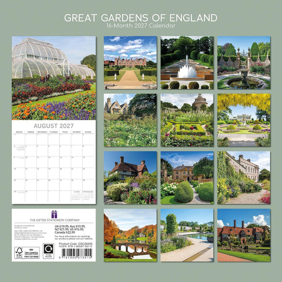 Gifted Stationery Calendar England Gardens 2027