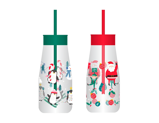 Christmas Milk Jar W/Straw 24pk