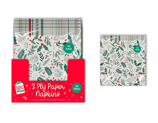 Christmas Printed Napkins 33cm 3ply 40pk
