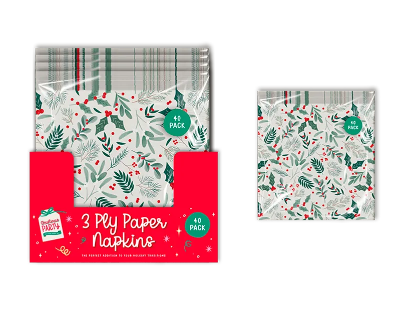 Christmas Printed Napkins 33cm 3ply 40pk