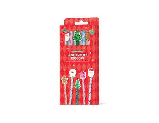 Christmas Pencils & Erasers 5pk
