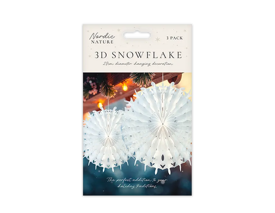 Hanging 3D Paper Snowflakes 28cm 3pk