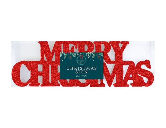 Merry Christmas Red Glitter Sign 34x10cm