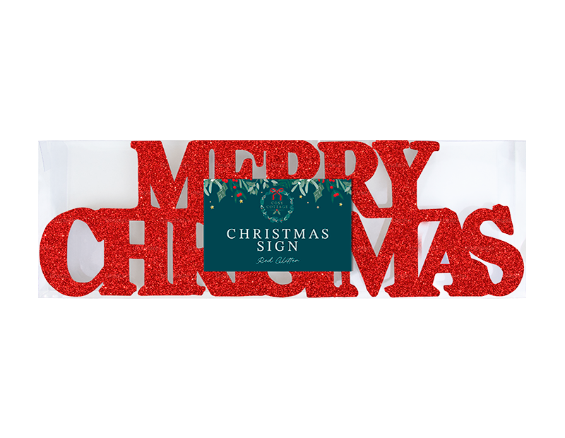 Merry Christmas Red Glitter Sign 34x10cm