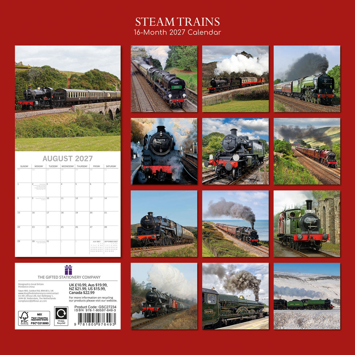 Gifted Stationery Calendar Steam Trains 2027