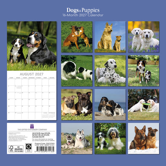 Gifted Stationery Calendar Dogs & Puppies 2027