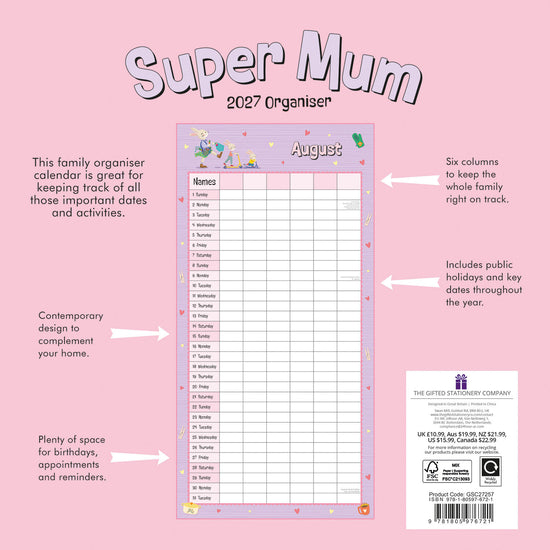 Gifted Stationery Calendar Super Mum 2027