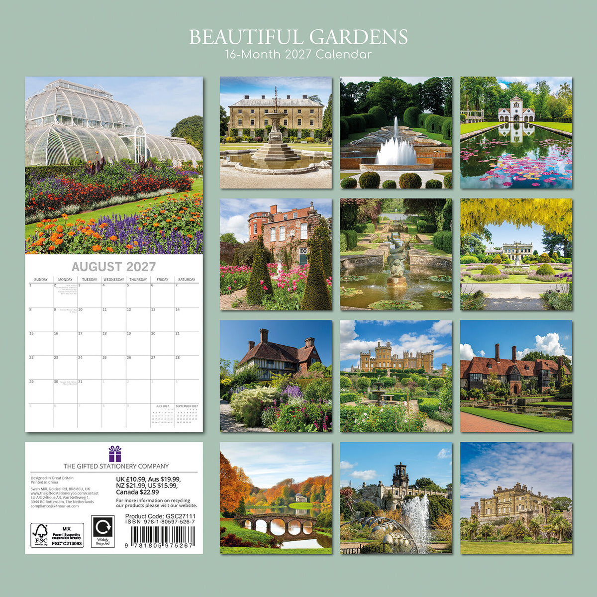 Gifted Stationery Calendar Beautiful Gardens 2027