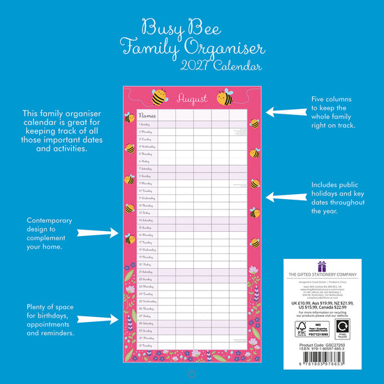 Gifted Stationery Calendar/Organiser Busy Bee 2027