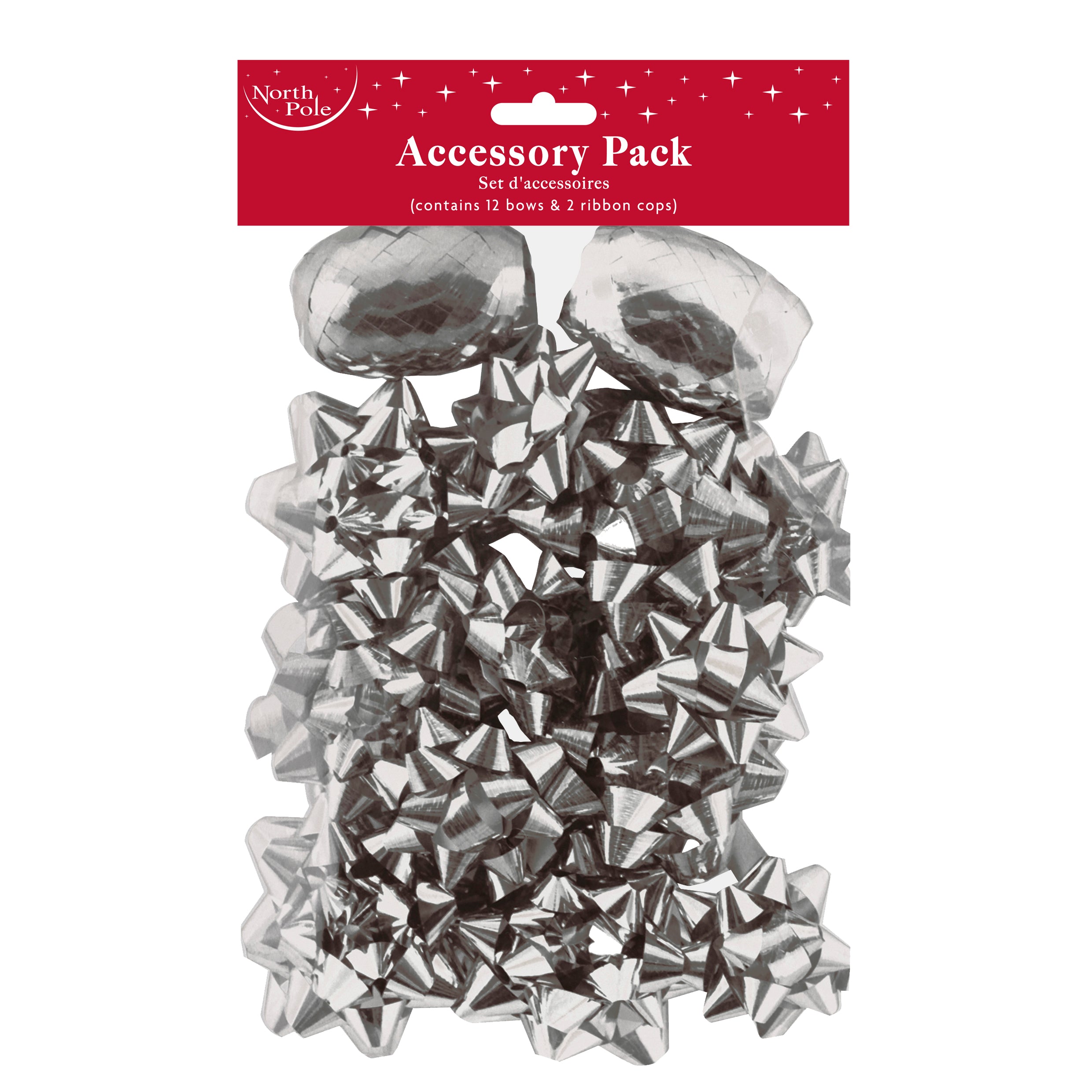 Metallic Bows & 2 Cops Sillver 12pk