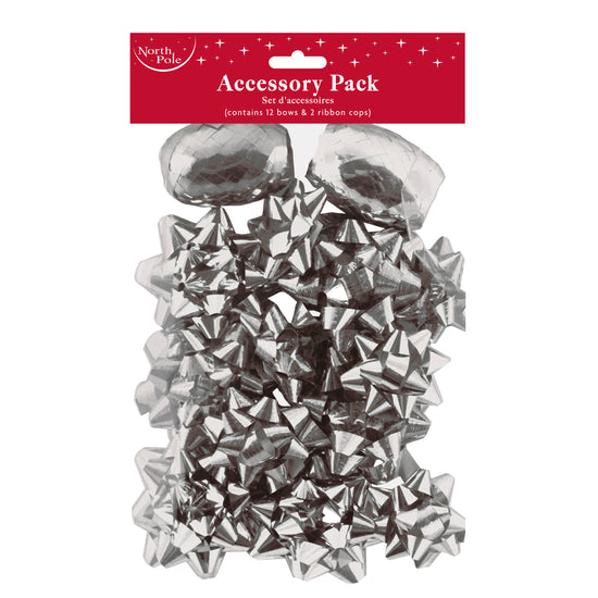 Metallic Bows & 2 Cops Sillver 12pk