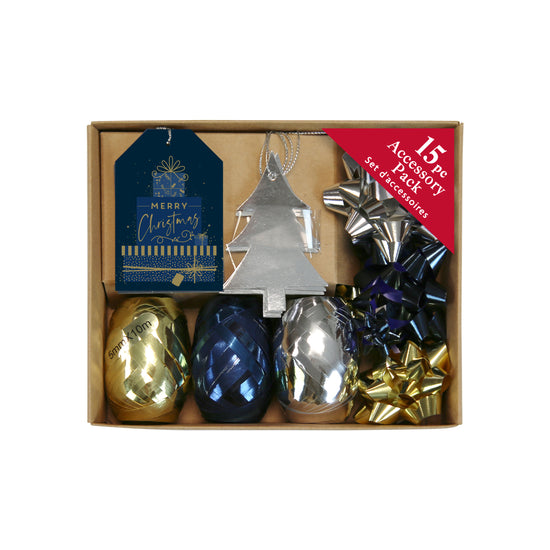 Tag & Ribbon Accessory Pack Navy Metallic 15pcs