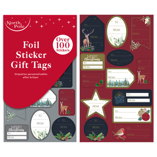 Sticker Foil Gift Tags Traditional 100pk