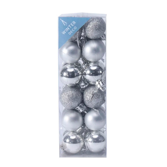 Shatterproof Baubles Silver 3cm 24 Pack