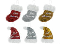 Christmas Tinsel Hat & Stocking Decorations 12pk