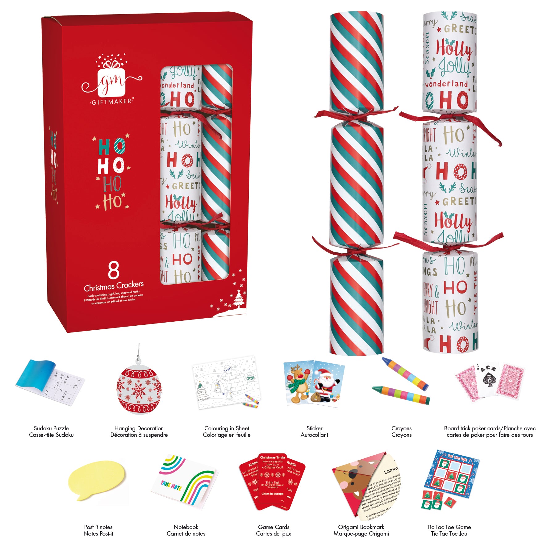 Christmas Crackers 12" Ho Ho Ho Text 96pk (12x8pk)