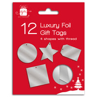 Christmas Tags Foiled Diecut Silver 12pk