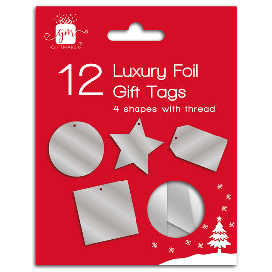 Christmas Tags Foiled Diecut Silver 12pk
