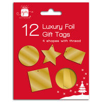 Christmas Tags Foiled Diecut Gold 12pk