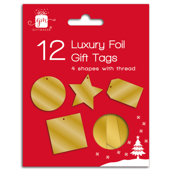 Christmas Tags Foiled Diecut Gold 12pk