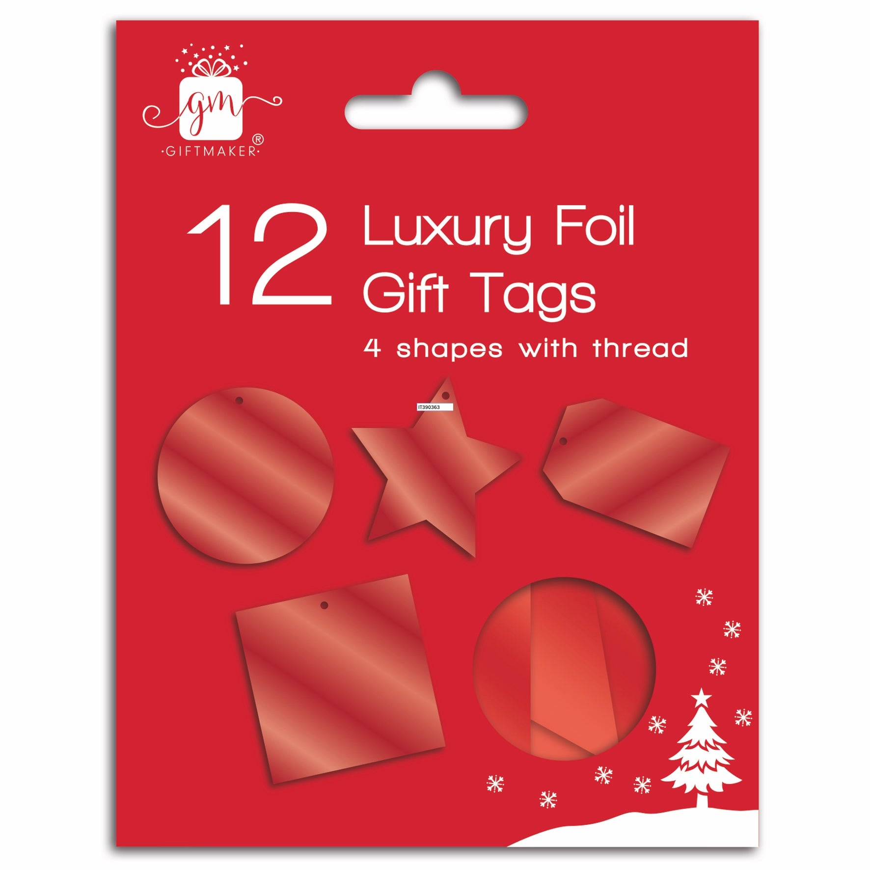 Christmas Tags Foiled Diecut Red 12pk