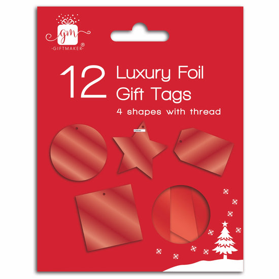 Christmas Tags Foiled Diecut Red 12pk